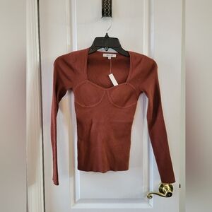 NWT Madewell The Signature Knit Ribbed Sweater Top In Stained Mahogany Size XXS